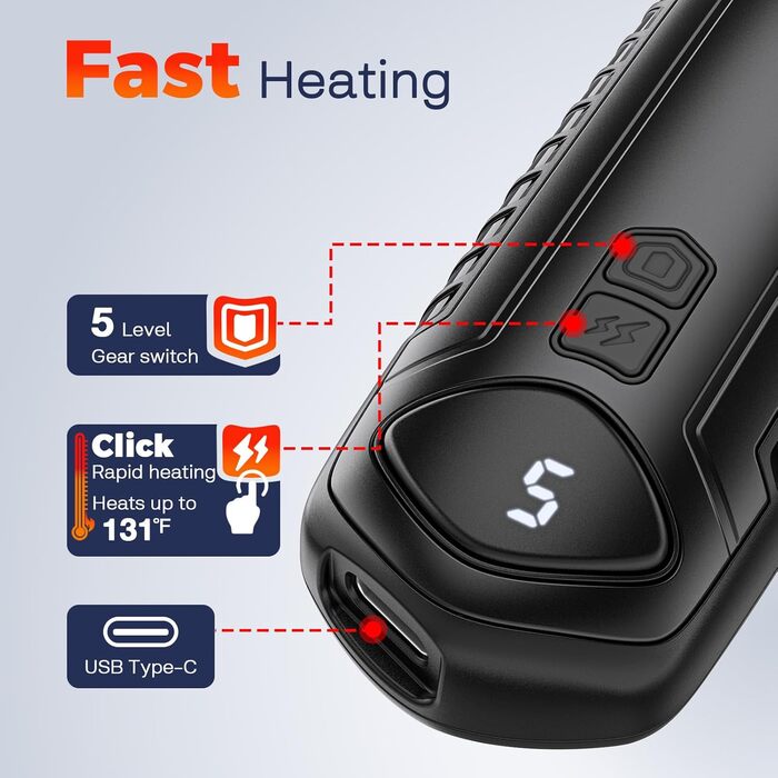 Грілки для рук акумуляторні, 2 шт, електричні, портативні, 6000mAh, кишенькові, ультралегкі, 5 режимів нагріву до 55°C, для кемпінгу, чорні