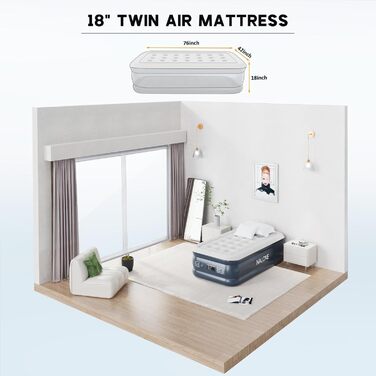 Надувний матрац NALONE для 2 осіб з самонадуваємою системою та вбудованим насосом, для кемпінгу та дому (Twin XL)