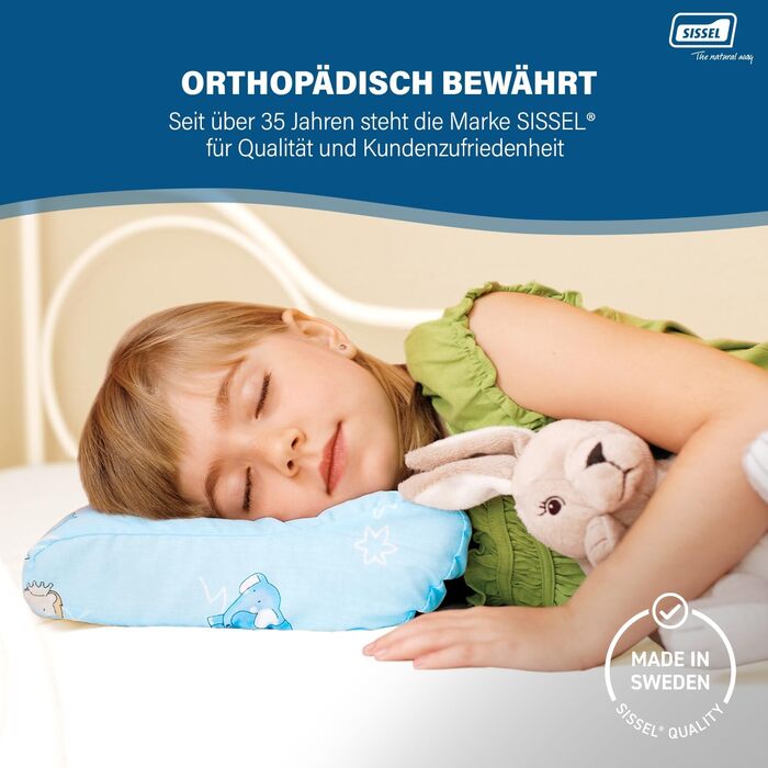 Ортопедична подушка для дітей Sissel® Soft Bambini | 4-7 років | Ергономічна підтримка шиї | Віскоеластична піна | Зручна для подорожей | 37x25 см