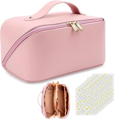 Косметичка Yokilly, водонепроникна шкіряна сумка для макіяжу з PU, дорожня сумка для туалетного приладдя з організацією перегородки, косметична сумка Жіноча косметичка для макіяжу з сумкою для зберігання 10PCS (рожева)