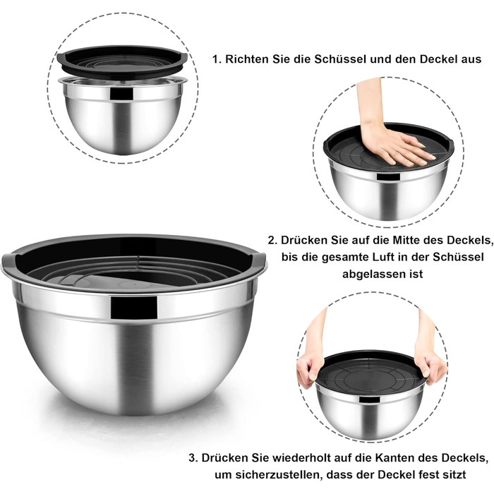 Набір місок Homikit з нержавіючої сталі, 7 шт. з кришкою, для приготування, випічки та сервірування, чорний