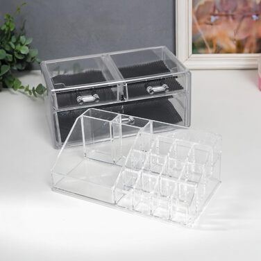 Органайзер для макіяжу Коробка для зберігання косметики Ідея подарунка Акриловий пластик 18,5x24x14,5 см Косметичний органайзер з висувними ящиками