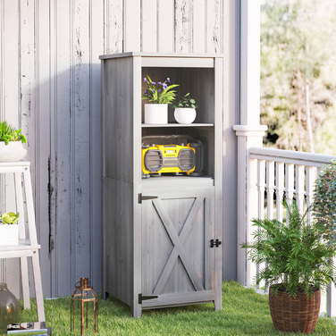 Outsunny Garden Шафа з дерева, Садовий сарай стійкий до погодних умов 60x60x160см, Садовий сарай з дверима, регульовані по висоті полиці, Садова шафа, що закривається, Садовий сарай для саду, Тераса, Задній двір, Світло-сірий | Аосом