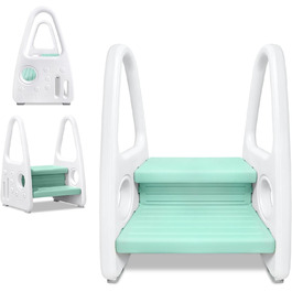 Триттхокер дитячий Aufun, 2 сходинки, антиковзка поверхня, для дитячої кімнати, кухні, ванної кімнати, навчання користуванню унітазом (зелений)