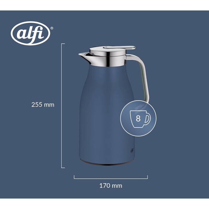 Термос Alfi SKYLINE 1.0л, пастельний колір, нержавіюча сталь з гігієнічним скляним вкладишем, обертовий замок з зручною кнопкою, ергономічна ручка, ідеальний для кави та чаю, BPA-free (1000 мл, Deep Water Mat)