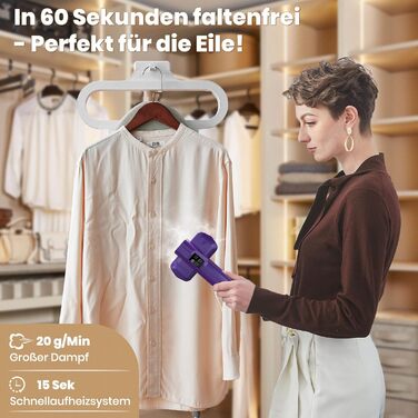 Портативний паровий випрямляч для подорожей 2-в-1, швидкий нагрів за 15 секунд (фіолетовий)