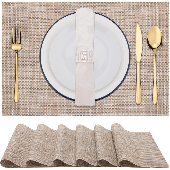 Серветки на стіл Winknowl: Плетені вінілові серветки, 6 шт, карамельний колір