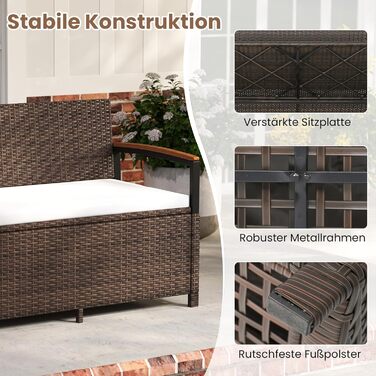 Лавка садова з ротангу COSTWAY з ящиком для зберігання, біла, 2-місна, 120x61x84 см - для балкона, тераси, саду