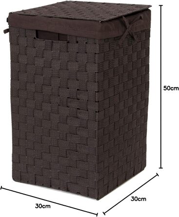 Кошик для білизни RAN6892 Stan з кришкою, ручками, плетіння з металевим каркасом, знімний вкладиш з льону, 30 x 30 x 50 см, Коричневий, Шоколадний, 30 x 30 x H.50 см