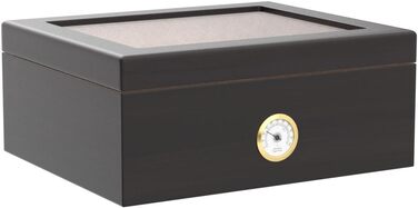 Вологостійкий вологомір для сигар, дерев'яний ящик для сигар з іспанської кедру, вологомір, роздільники, аксесуар для сигар, подарунок для чоловіків (30-50 сигар), чорний