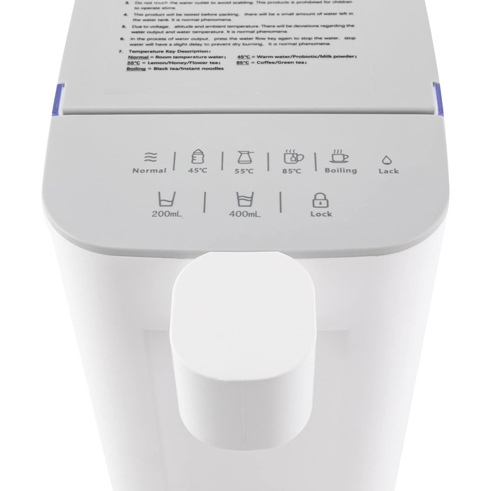 Електричний нагрівач води 3L з миттєвим нагрівом, білий. 5 температурних режимів, 2 рівня води, тиха робота (45dB), дитячий замок