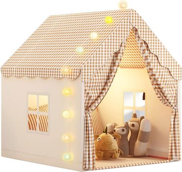 Дитяче намет-ліжко з ліхтариками та прапорцями, ігровий намет для дітей, намет-халапа для малюків, намет принцеси з вікнами, халапа для хлопчиків та дівчаток, хакі (47 * 40 * 51)