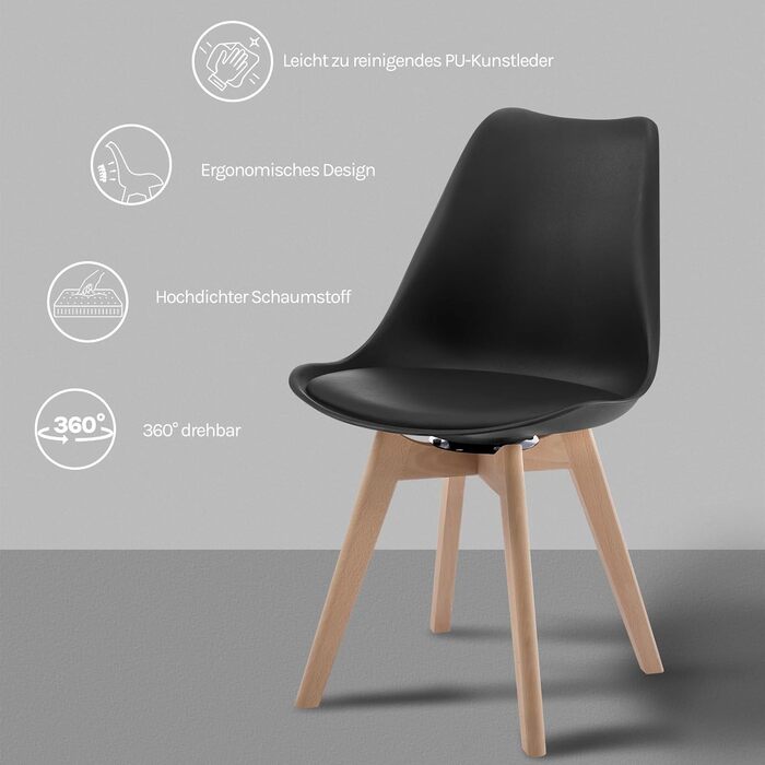 Крісла для їдальні WOLTU, набір з 2 шт., чорні, з масиву дерева та штучної шкіри, до 100 кг, для кухні та їдальні