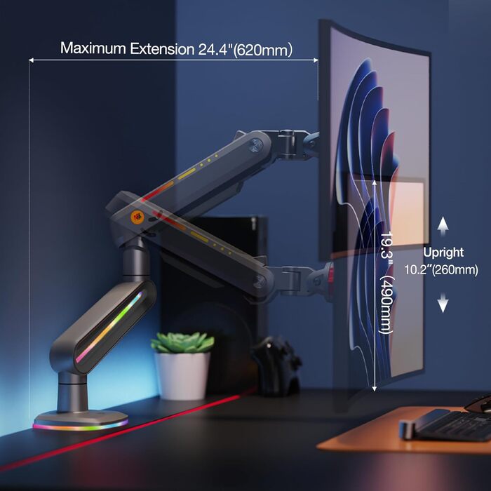 Кріплення для монітора NB Ergonomic RGB, сумісне з моніторами 32-60 дюймів, вантажопідйомність до 20 кг, чорний