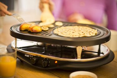 Гриль Ракулет Russell Hobbs 8 осіб з 8 сковородами та дерев'яним шпателем, 2 грильні поверхні: з натурального каменю з канавкою для соку та антипригарне поворотне решітка/тепаньякі, гриль для піци, 26280-56 (Raclette oval)