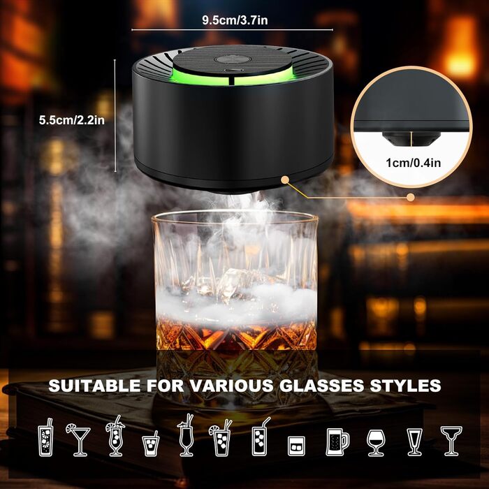 Електричний набір для димлення віскі - Saturn, з 6 дерев'яними чіпсами та каменями, форма кулі, акумулятор, для бурбону, коктейлів, подарунок для чоловіка