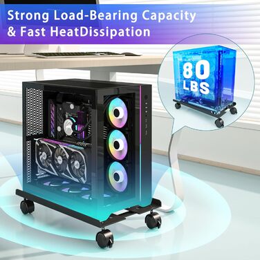 Стійка для ПК з металу, підставка для комп'ютера, регульована підставка для CPU, універсальна мобільна стійка з колесами для під столом