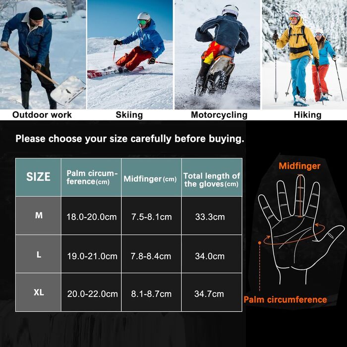 Обогріваючі рукавички Loowoko з акумулятором 7.4v 3000mAh (2 шт.), 3 режими нагріву, водонепроникні, з підтримкою сенсорного екрану, USB для роботи на відкритому повітрі, мотоцикла, велосипеда, катання на лижах, альпінізму, піших прогулянок