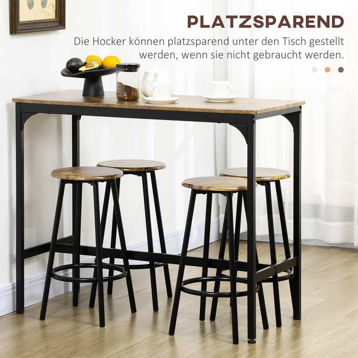 Набір кухонних меблів HOMCOM Bartisch Set 5-tlg: стіл та 4 барних стільці в індустріальному стилі, з рустикально-коричневим відтінком, металевий обідній набір для кухні та бару.