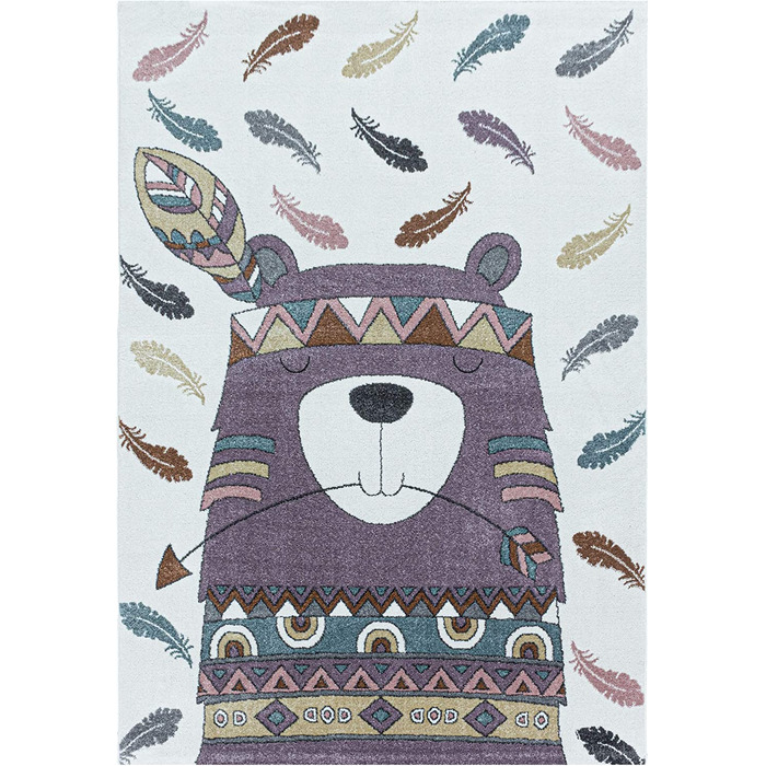 Домашній дитячий килим з коротким ворсом дизайн у вигляді індіанського ведмедя дитяча дитяча ігрова кімната 8 мм Висота ворсу М'який прямокутний круглий бігун колір розмір (120 х 170 см, фіолетовий)