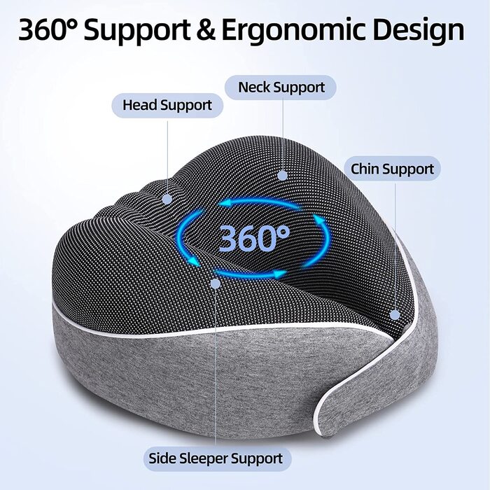 Подушка для шиї Homiee, ортопедична, з memory foam, для подорожей (сіра)