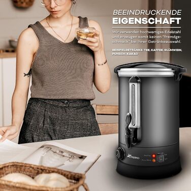 ТресКо® Електричний казанок для глінтвейну на 30 літрів / 2500 Вт з нержавіючої сталі. Електричний нагрівач для глінтвейну, гарячих напоїв та гарячої води. (30 літрів, сірий)