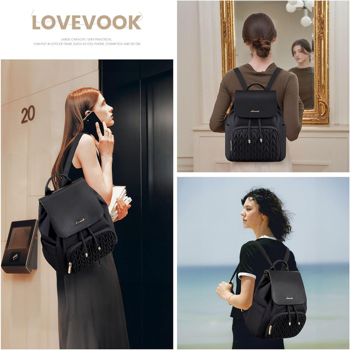 LOVEVOOK Рюкзак жіночий маленький, елегантний міський, водонепроникний, міні-рюкзак для щодня, сучасний, для відпочинку, подорожей, школи, роботи, чорний, 13 дюймів