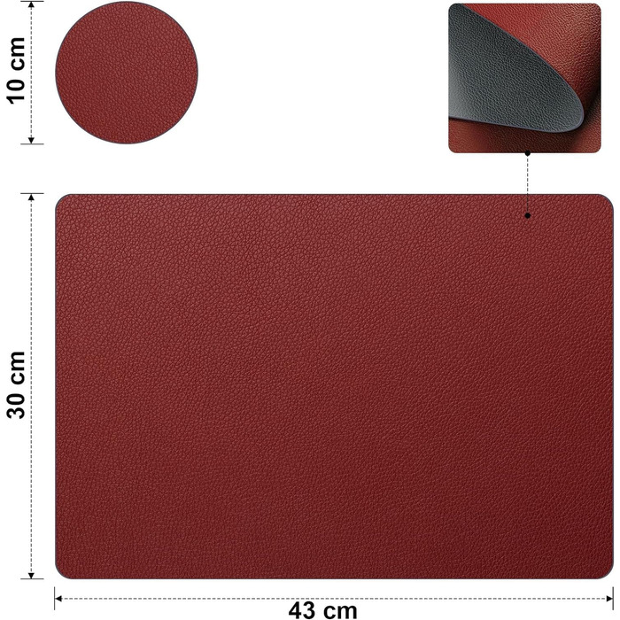 Набори підставки під тарілки 6 шт. з екошкіри, 43x30 см (червоний/сірий)