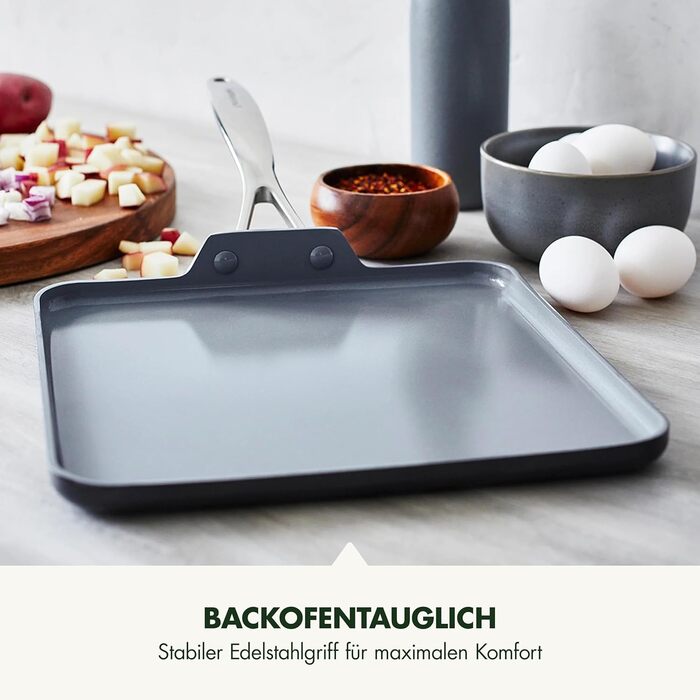 GreenPan Valencia Pro сковорода-гриль з антипригарним покриттям Harteloxierte Gesunde Keramik, 28 см, квадратна, індукція, для духовки, сумісна з посудомийною машиною, сіра, без PFAS