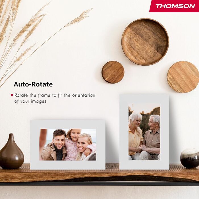 Рамка для фото Thomson Fotorahmen – 7 дюймів, IPS Full HD, сенсорний екран, 32 GB, автоматичне обертання, Wi-Fi, iOS, Android, білий