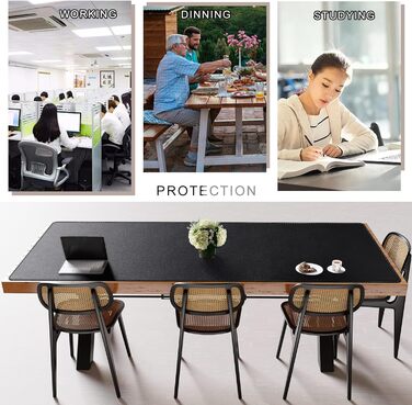 Килимок на стіл MAIDERN XXL 240x100 см двосторонній (шкіра та корк) — водонепроникний килимок для миші, офісу та геймінгу, чорний