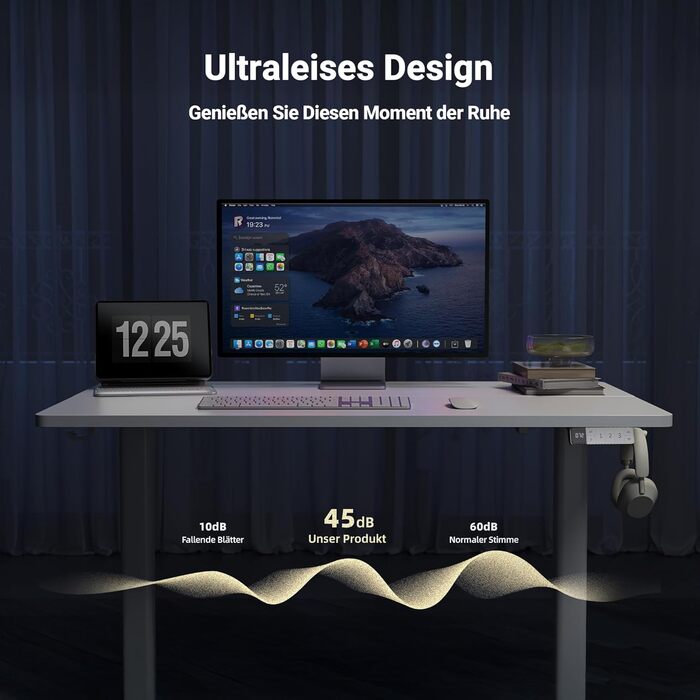 Регульований стіл Claiks 120x60 см: електричний, з пам'яттю, з гачками | Стіл для стоячи/сидячи