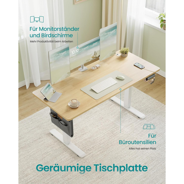 SONGMICS Стол письменний з регулюванням висоти, електричний, з пам'яттю 4 положень, vintage brown-matte black, LSD026X01