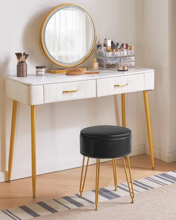 Пуф-табуретка IBUYKE з велюру, круглої форми, з м'якою оббивкою, на золотих металевих ніжках, чорного кольору, з PU-підсидінням для зберігання, модель L/G-30P