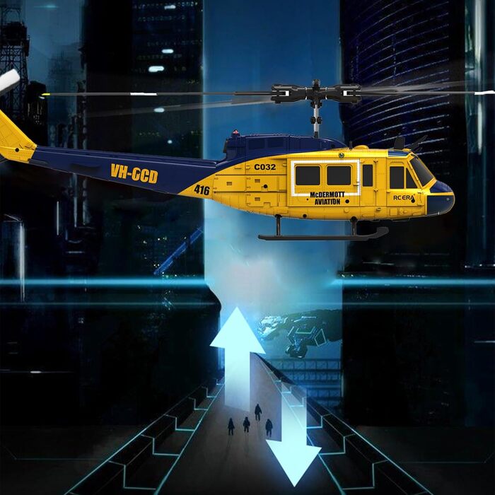 RC Гелікоптер ERA C032 UH-1 Huey, 1/48, 2.4G 6CH, Стабілізатор, Утримання висоти, 3D Дрон (Жовтий)