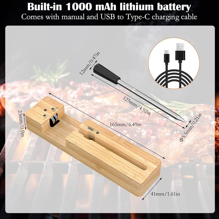 Бездротовий термометр для м'яса DAWRIS з Bluetooth, 100 м, IPX7, для приготування на грилі, барбекю, духовці, ротисерії, копчення