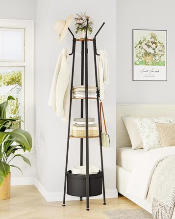 Вішалка для одягу Hzuaneri з великим кошиком для зберігання, 3 полиці, 16 гачків, 182,5 см, коричнево-чорна CR27301B