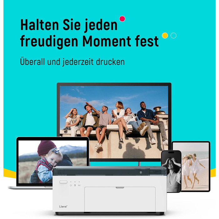 Портативний фотодрук для смартфонів Liene (10x15 см) + 2 пачки фотопаперу (20+80 листів), WiFi, сумісний з iPhone/Android/PC, 300 DPI, кольорова сублімація, білий