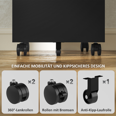 Металева шафа для документів, офісна шафа, 3 висувні ящики, на коліщатках, чорного кольору