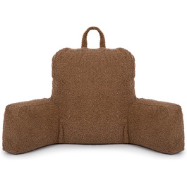 Підголовник Flumi з підлокітниками для читання, перегляду телевізора та відпочинку, подушка для ліжка та дивана знімний чохол, наповнювач Foam, ручка для перенесення (Boucle, коричневий)