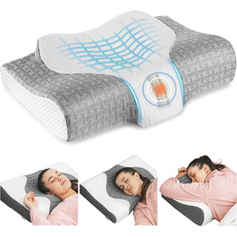 Ортопедична подушка Ельвіро, подушка з піни з ефектом пам'яті шийна подушка регульована ергономічна подушка для підтримки шиї і плечей, підтримуюча подушка для шиї, регульована, 61 x 8,5/12,5 x 43 см (сірий )