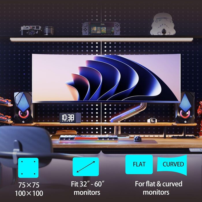 Кріплення для монітора NB Ergonomic для Ultrawide (60 дюймів), RGB, для плоских/вигнутих моніторів, до 20 кг, VESA 75/100 (фіолетовий)