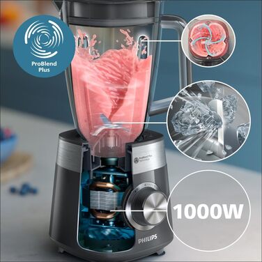 Стаціонарний блендер Philips 5000, 1000 Вт, 2 л, ProBlend Plus, чорний, деталі для посудомийної машини