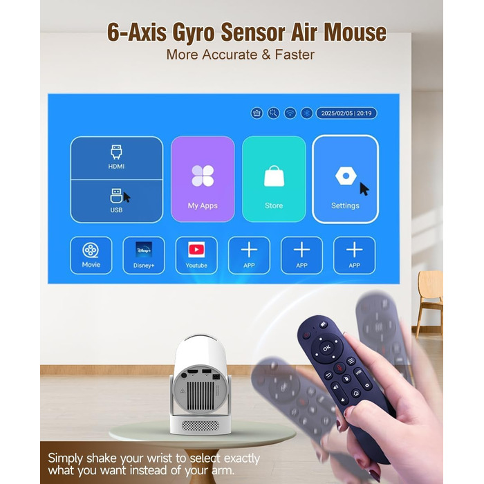 Міні проектор Alwtniet 4K з Wi-Fi 6, Bluetooth 5.4, 5W динаміком, автоматичною корекцією трапецеїдальних спотворень, поворотним на 180°, портативний для дому та вулиці (Android 11)