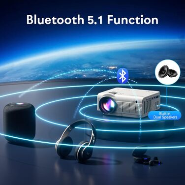Beamer YEZMEK 5G WiFi Bluetooth: Міні проєктор LED 1080P Full HD з підтримкою 4K, Wi-Fi, Bluetooth, HDMI, USB, TF для дому та кінотеатру