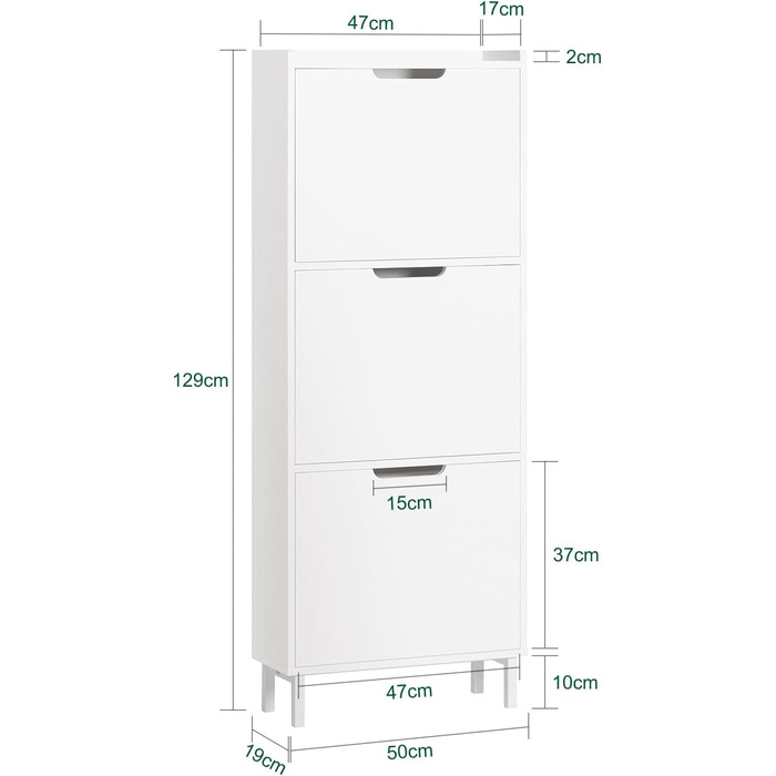 Взуттєва шафа SoBuy вузька з 3 дверцятами, компактна, біла, 50x129x19 см (FSR151-H-W)
