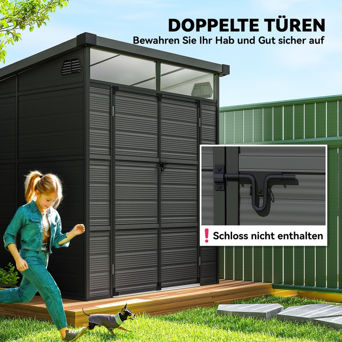 Сарай Outsunny 1,9 x 1,9 м, інструментальний сарай з пластику, з замикаючими дверима, 2 вентиляційні отвори, темно-сірий