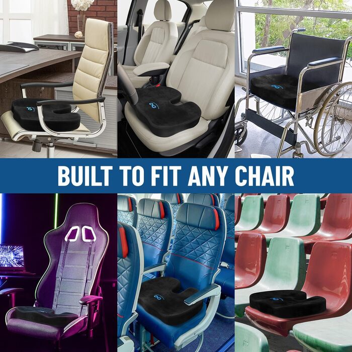 Подушка для сидіння Everlasting Comfort з Memory Foam для комфорту – Ергономічна подушка для підтримки куприка – М'яка подушка на стілець для здорової постави, чорна