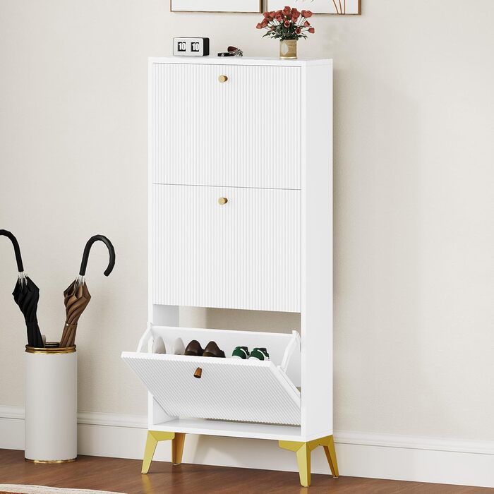 Шафа для взуття DWVO з 3 висувними ящиками, регульована перегородка, для прихожого, вітальні, біла