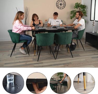 Стол обідній розкладний Cosy Meuble, 120-160x80x75 см, Чорний + Золотий, для кухні та їдальні